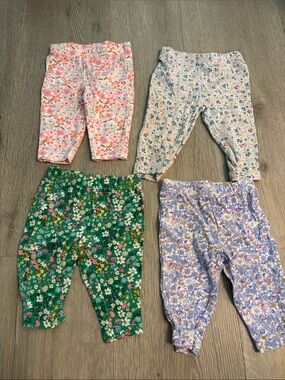 Carters Set of 4 Floral 3M Leggings - Pink, White, Green, Lavender